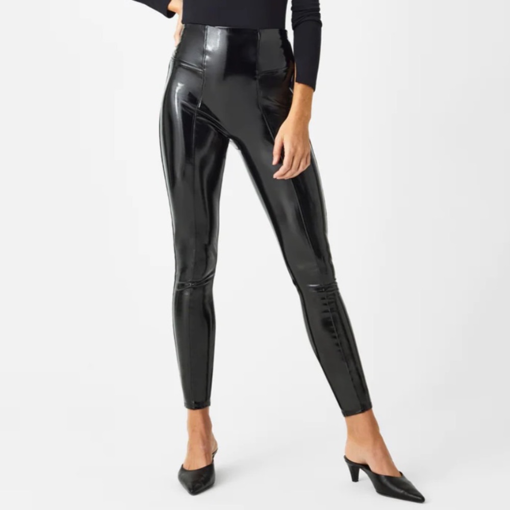 NWT SPANX LARGE TALL BLACK FAUX PATENT LEATHER LEGGINGS